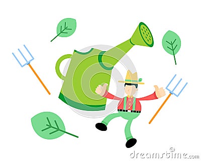 farmer worker and water pot agriculture cartoon doodle flat design vector illustration Vector Illustration