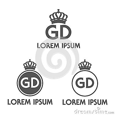 Vector illustration of fashion company logo with circle letters g d and crown Vector Illustration