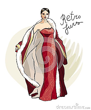 Vector illustration of fashion model in retro style Cartoon Illustration