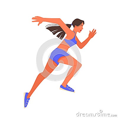 Vector illustration of female athlete sprinting. Running competition. Vector Illustration