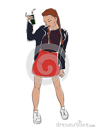 Vector illustration of a female holding a mixed drink at a bar Vector Illustration