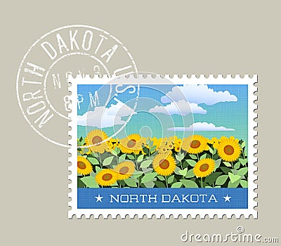 Vector illustration of field of sunflowers. North Dakota. Vector Illustration