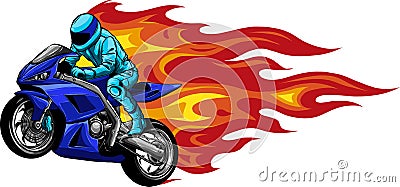 vector illustration of Fiery Sports Motorbike Racer Vector Illustration