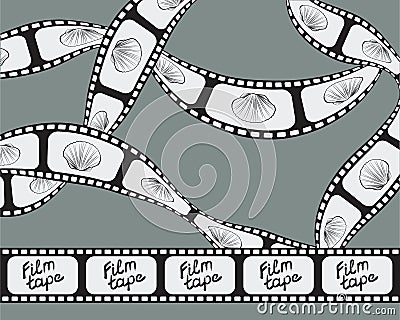 Vector illustration of a film tape that could be used as brush template. Vintage photo strip with black borders. Vector Illustration