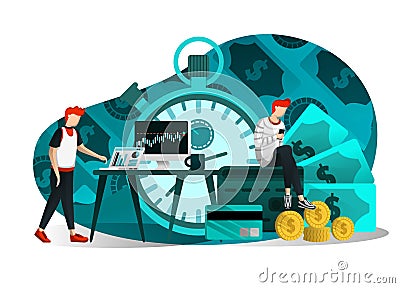 Vector illustration of finance, business, currency, study, investment education, time is money and profit.people pay attention to Vector Illustration