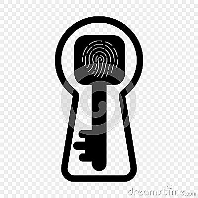 Vector illustration of fingerprint key, keyhole. The concept of identification to open a lock. The object on an isolated Vector Illustration