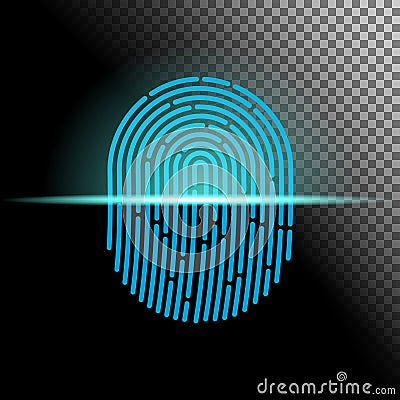 Vector illustration. Fingerprint scanner transparent sign blue color designed for your app, ux project. Vector Illustration