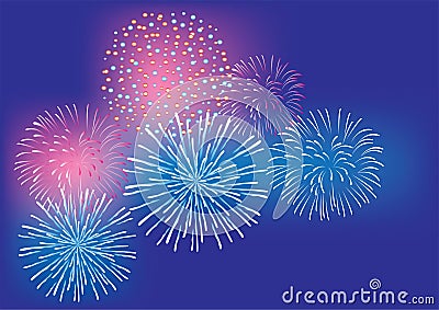 Vector Fireworks Background 4th of July, New Years, Christmas colorful background Vector Illustration