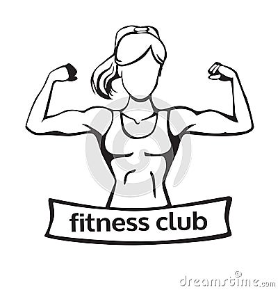 Vector illustration fitness club logo with strong woman silhouette Vector Illustration