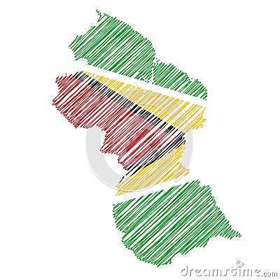vector illustration of flag colored scribble map of Guyana Vector Illustration