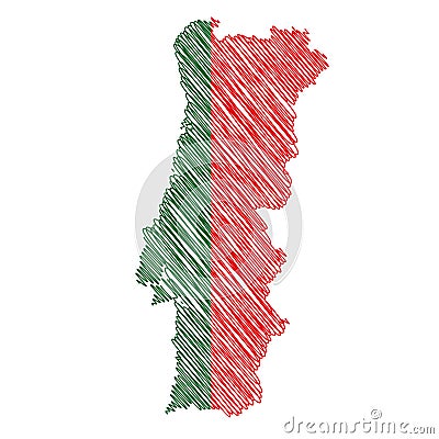 vector illustration of flag colored scribble map of Portugal Cartoon Illustration