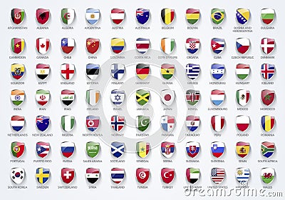 Vector Illustration flags of the world in shield form with names Vector Illustration