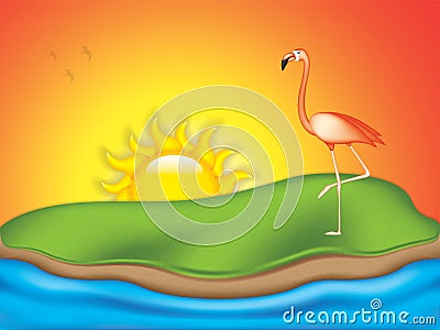 Vector illustration of flamingo on the little island Vector Illustration