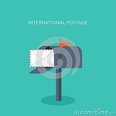 Vector illustration. Flat background with envelope. Emailing concept background. Spam and sms writing.Lettering. Mailbox Vector Illustration