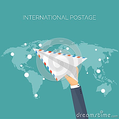 Vector illustration. Flat background with envelope. Emailing concept background. Spam sms writing.Lettering. New message Vector Illustration