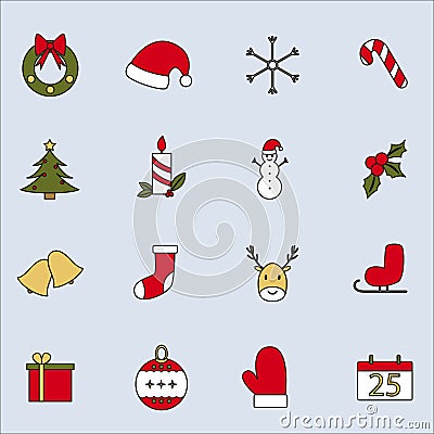 Vector illustration of flat Christmas icons. Vector Illustration