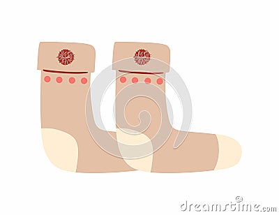 Vector illustration flat design beige socks isolated on white background. Textile warm socks pair cute decoration. Vector Illustration