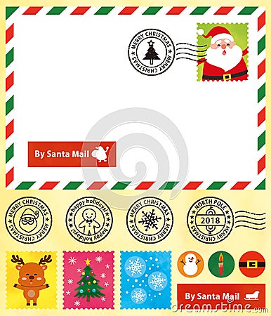 Christmas postcard,cute stamps,postmark. Vector Illustration