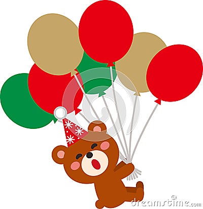 Cute Christmas bear and frying baloon. Vector Illustration