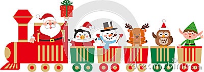 Cute Christmas character on a toy train. Vector Illustration