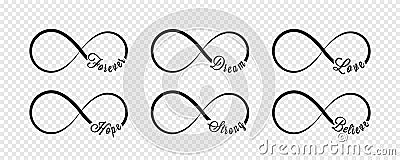 Infinity symbols. Repetition and unlimited cyclicity icon and sign illustration on transparent background. Forever Vector Illustration