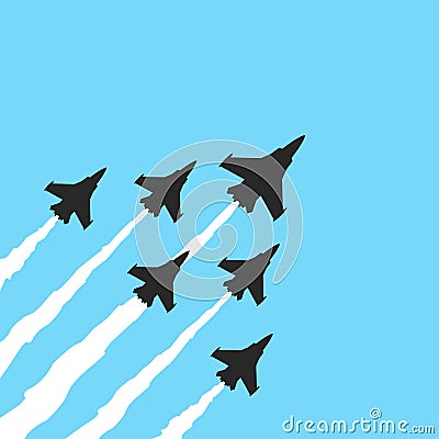 Military fighter jets on a blue background. Vector airplane show banner Vector Illustration