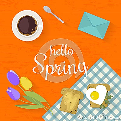 Vector illustration with flat icons food. Springtime concept. Vector Illustration