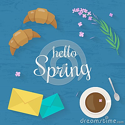 Vector illustration with flat icons food. Springtime concept. Vector Illustration