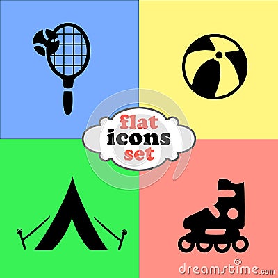 Vector illustration of flat icons. Weekend and travel. Cartoon Illustration