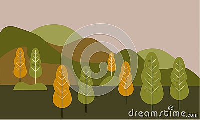 Vector illustration in flat linear style - autumn landscape illustration with plants, trees. Vector Illustration