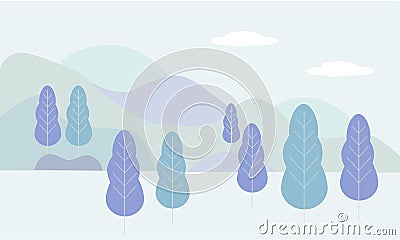 Vector illustration in flat linear style - landscape illustration with plants, trees. Vector Illustration