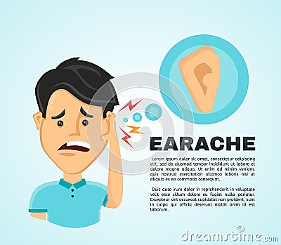 Vector illustration flat man with a earache. Vector Illustration