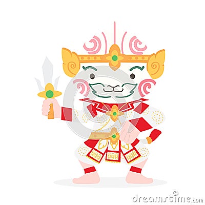 Cute cartoon Hanuman Thai character vector Vector Illustration