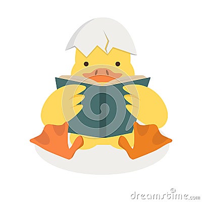 Duck Reading A Book with Broken egg shell Vector Illustration