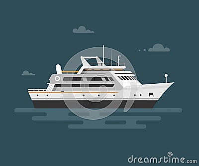 Vector illustration of flat motor yacht boat. Vector Illustration