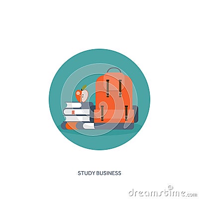Vector illustration. Flat school backpack. Study bag. Vector Illustration
