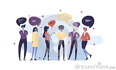 Vector illustration, flat style, businessmen discuss social network, news, social networks, chat, dialogue speech Vector Illustration