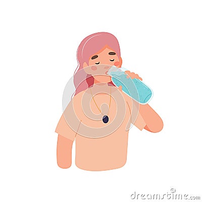Drink more water. Woman character with a bottle of water Vector Illustration