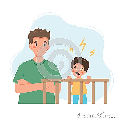 Father with crying baby. Children sleeping problems concept. Vector Illustration