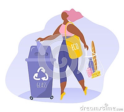 Vector illustration in a flat style on the theme of zero waste, separate waste collection, environmental awareness. Vector Illustration