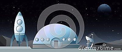 Vector illustration of flat style web banner on the theme of astronomy, space exploration, colonization of space. Moon Vector Illustration