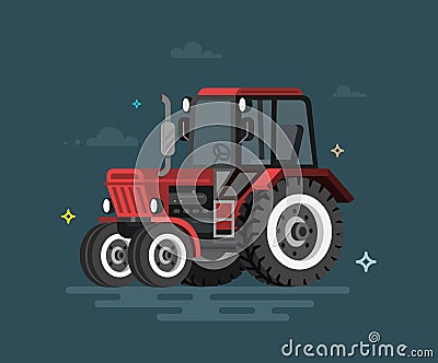 Vector illustration of flat tractor Vector Illustration