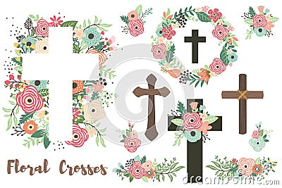 A Vector Of Floral Crosses Elements Set Vector Illustration