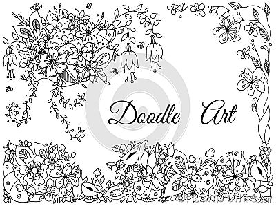 Vector illustration of floral frame zen tangle, doodling Vector Illustration