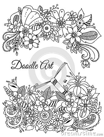 Vector illustration of floral frame zen tangle Vector Illustration