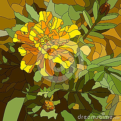 Vector illustration of flower yellow marigold. Vector Illustration