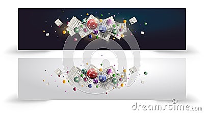 Vector illustration of flying Bingo or lottery balls and cards. Vector Illustration