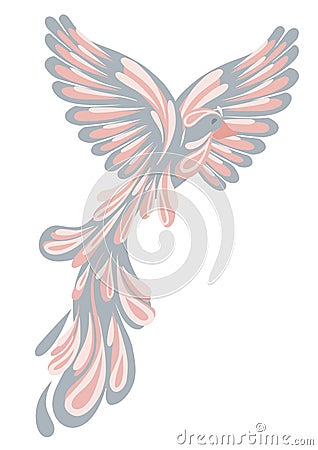 Vector illustration flying stylized bird in pastel colors isolated from background. A gentle symbol of freedom. Fantasy clipart of Vector Illustration