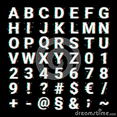 Illustration of a font with letters, numbers, signs, and symbols Stock Photo