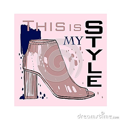 Illustration of Font poster with winter women shoes. Graphic top view footwear for female and lady. Fashion design for Vector Illustration